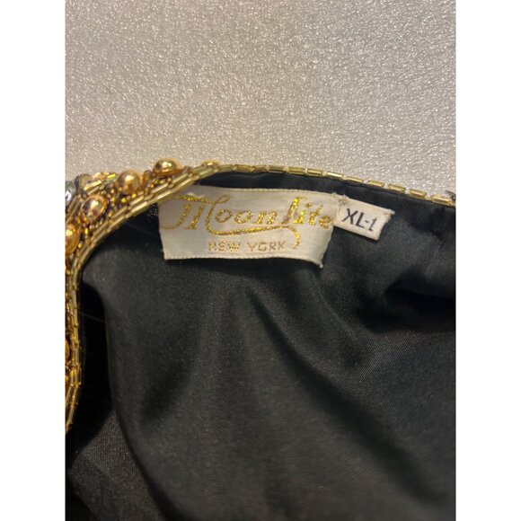 Vintage Moonlite 80s Dynasty Black Sequin Silk Beaded Jacket Open Front XL Large - Picture 8 of 8